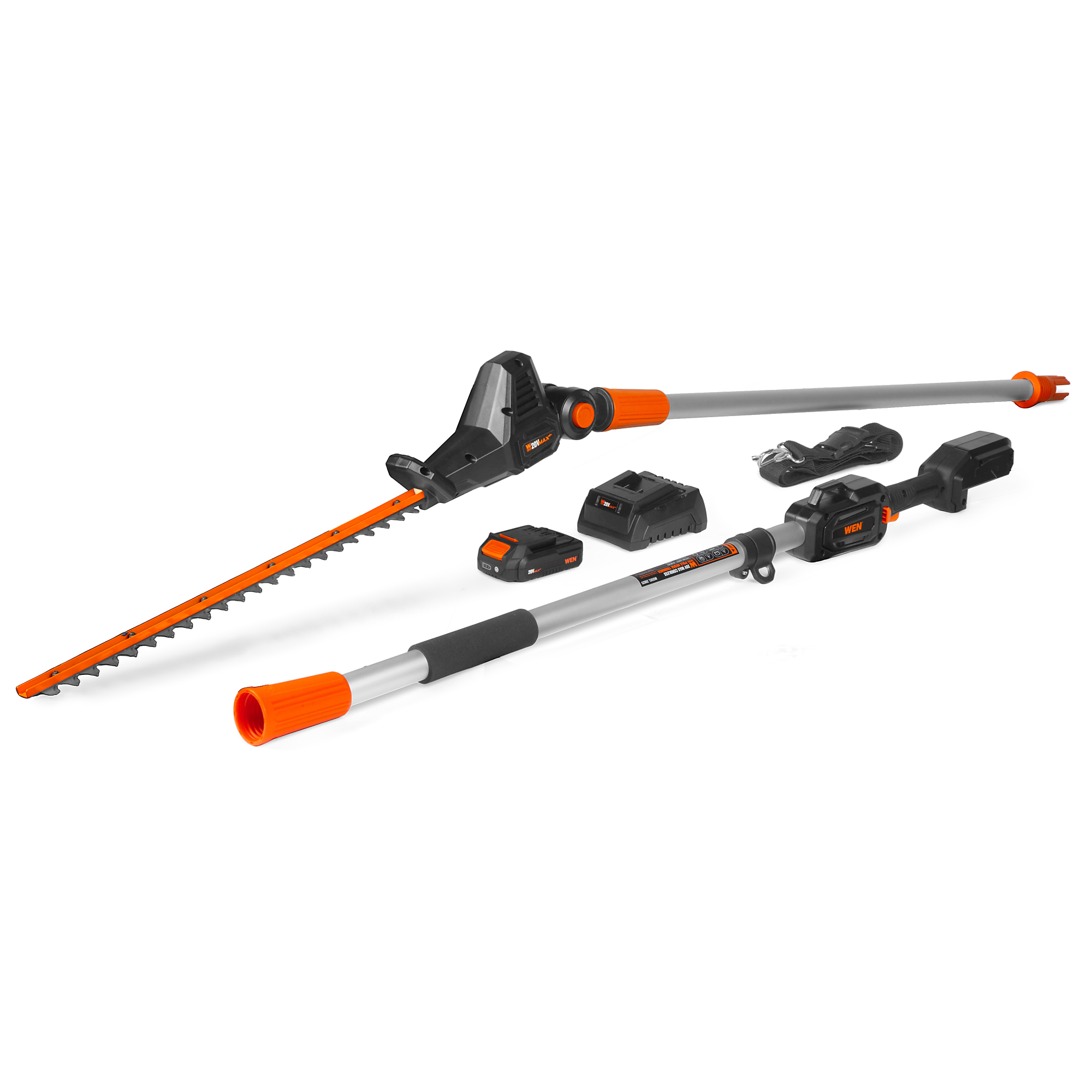 WEN Cordless Pole Hedge Trimmer — 20V, 20in. Dual-Action Blade, 2Ah Lithium-Ion Battery and Charger, Model# 20825